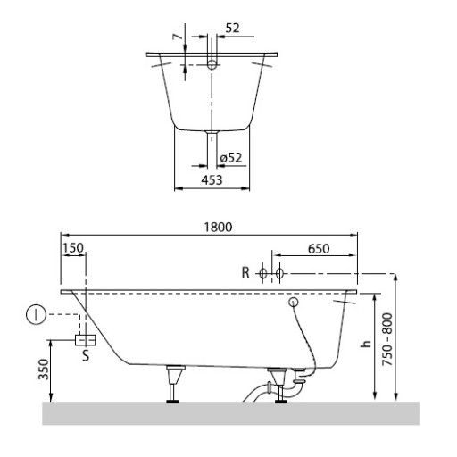 Ванна акриловая Villeroy and Boch Oberon белая 180х80 см UBQ180OBE2V-01